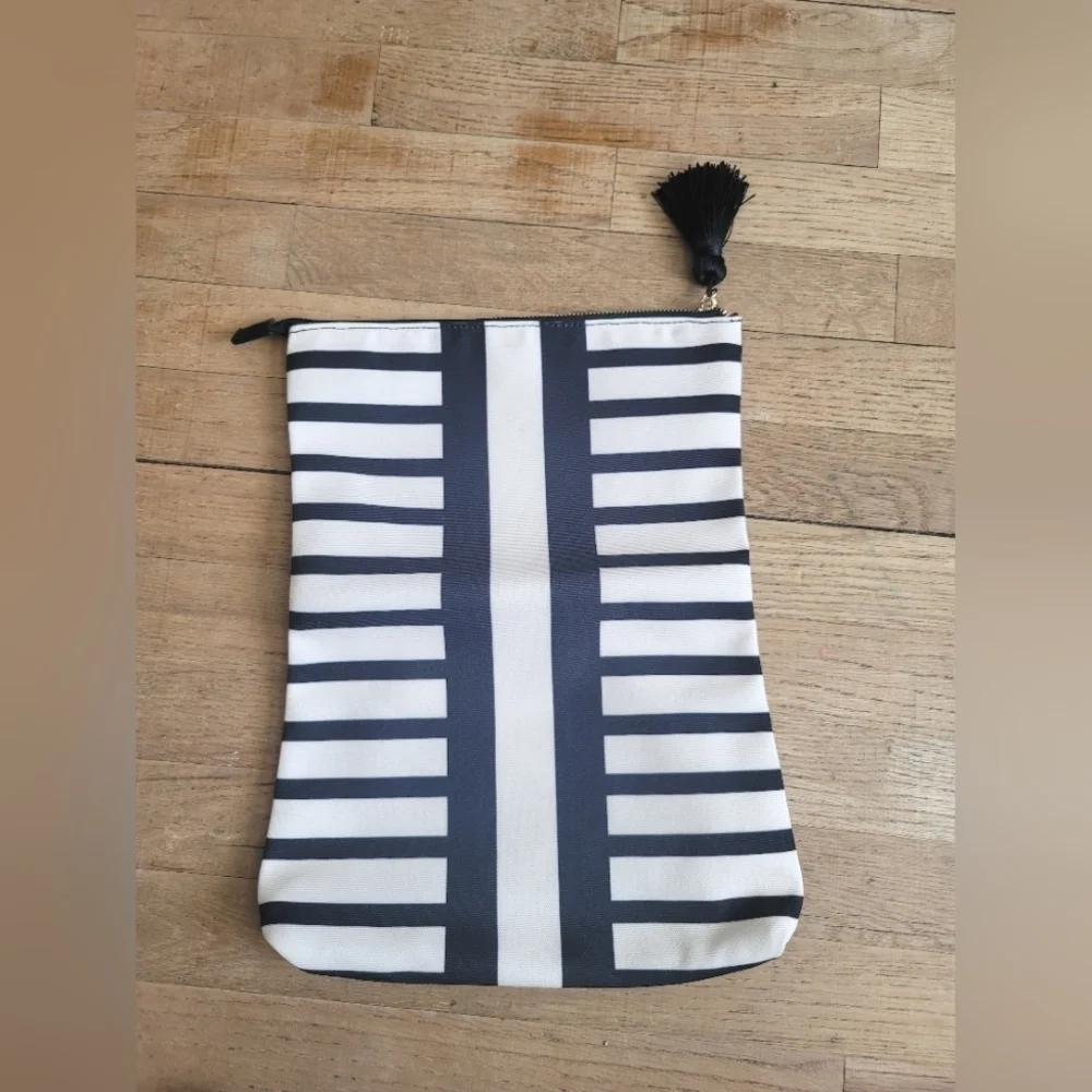Summer + Rose , black‎ and white striped foldover Clutch - NWOT